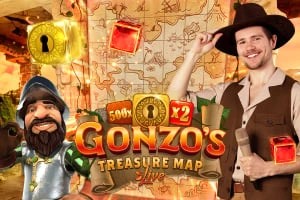 Gonzo's Treasure Map slot logo by Evolution at Shelbyspin